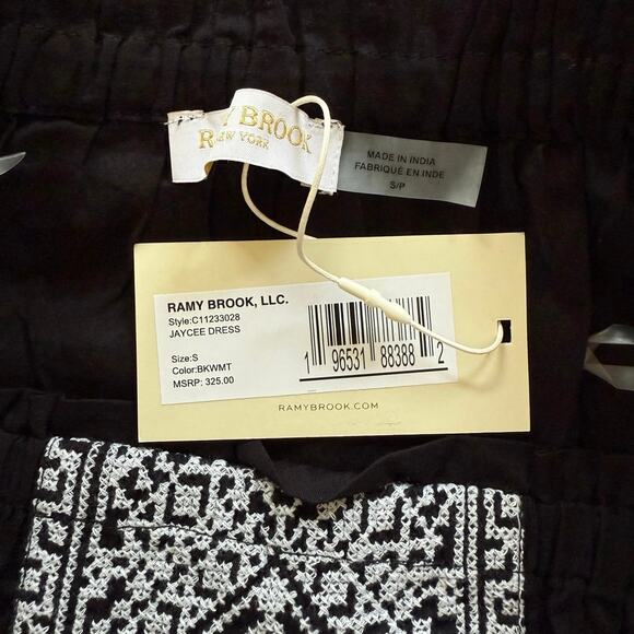 Ramy Brook NWT Jaycee Black Strapless Embroidered Cotton Ruffle Mini Dress L & S - Picture 9 of 16